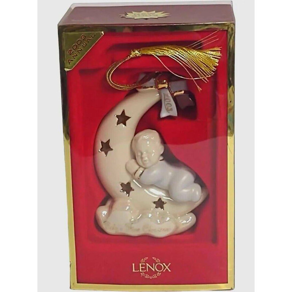 Lenox Babys First Christmas Boy Sleeping on Moon Ornament 2003 Vntg Home Decor